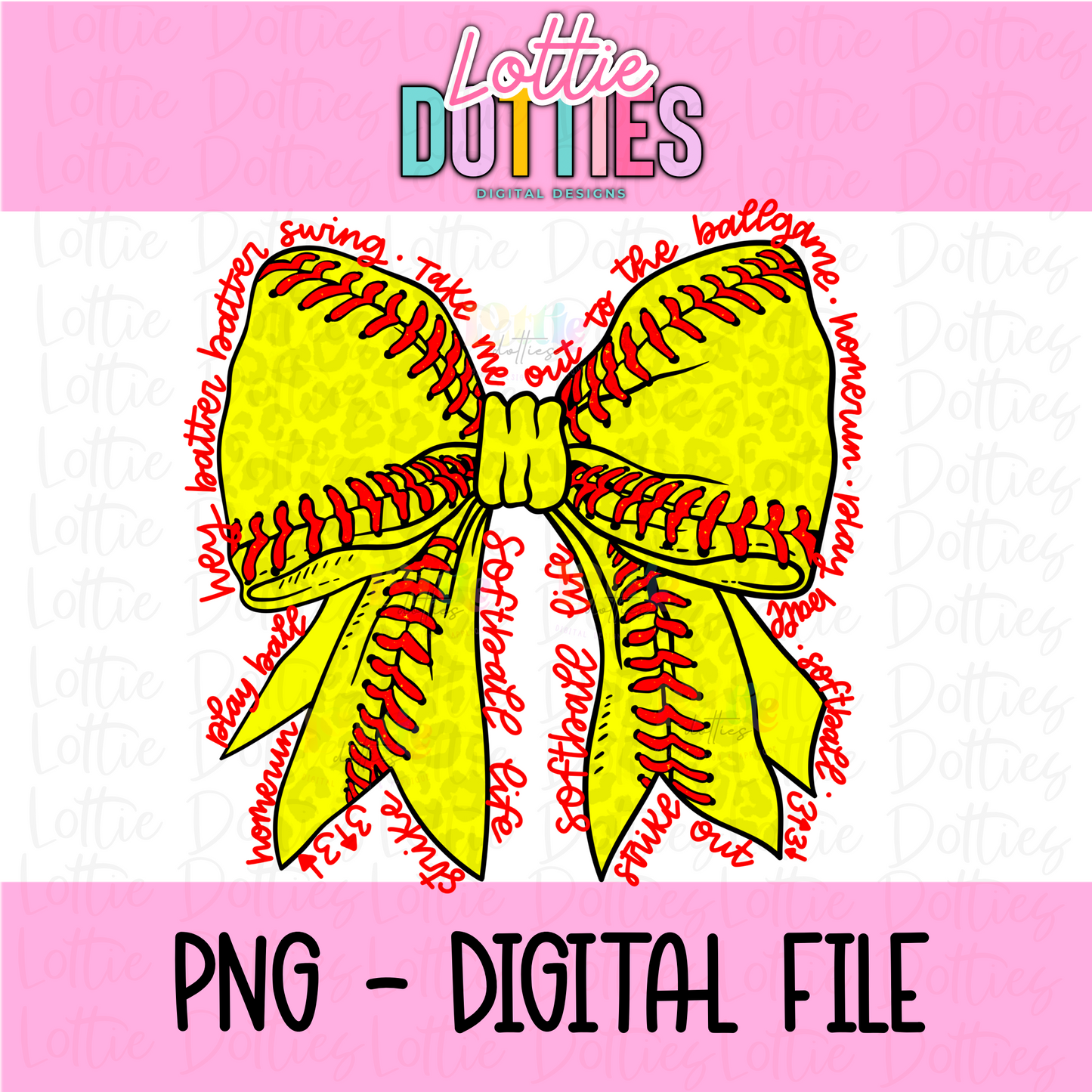 Softball Bow PNG -  softball bow design - Digital Download - Red