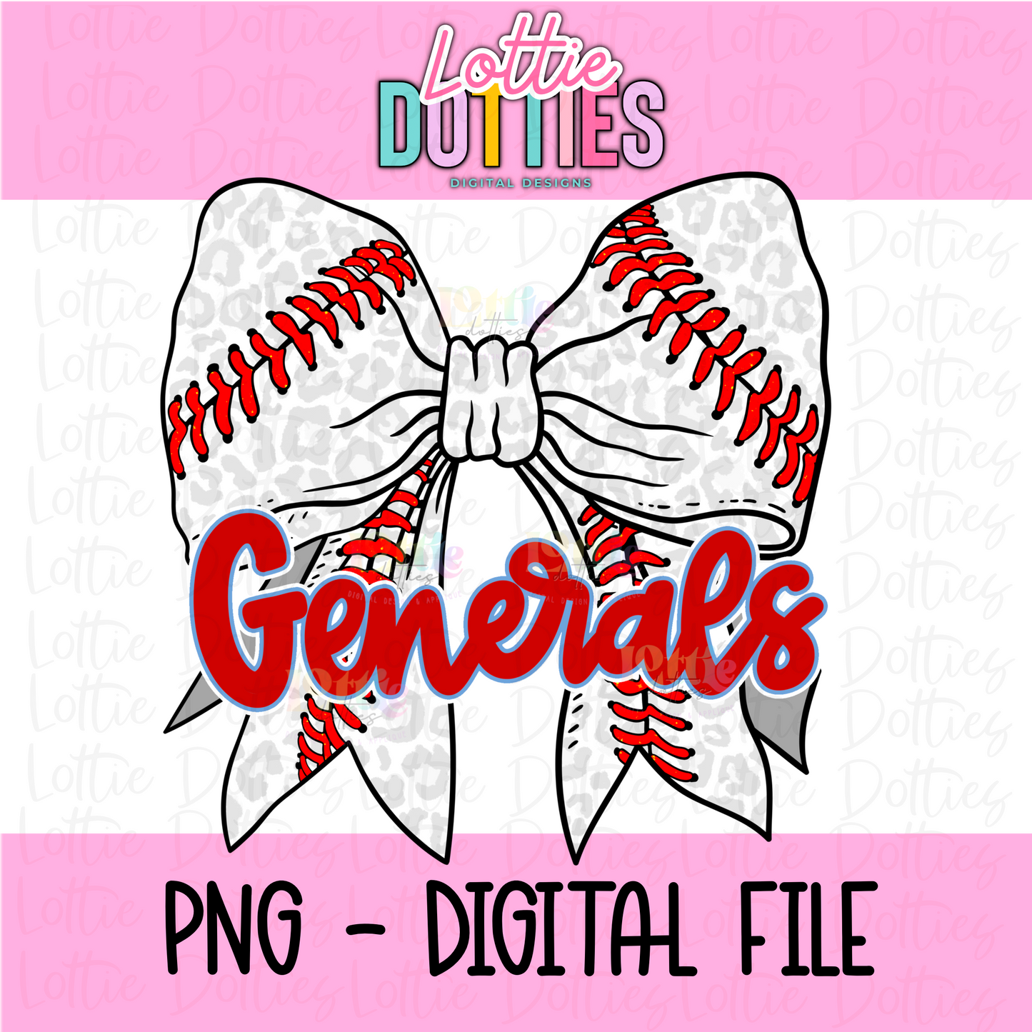 Bow Generals Baseball PNG - Generals Sublimation  - Digital Download - Red and Blue