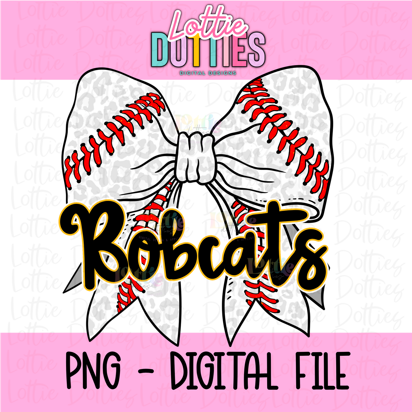 Bow Bobcats Baseball  PNG - Bobcats  sublimation design - Digital Download - Black and Gold