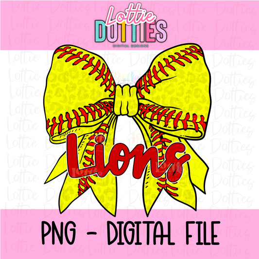 Bow Lions Softball  PNG -Softball -  sublimation design - Digital Download