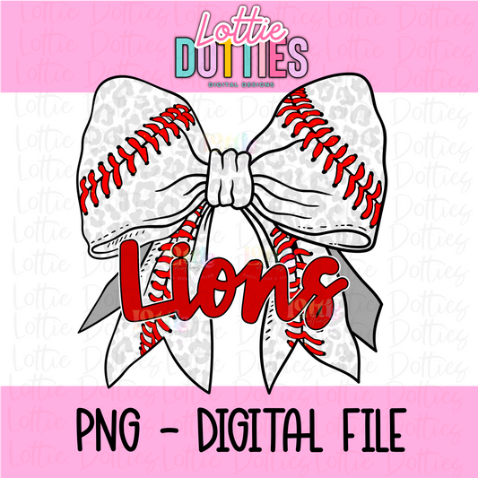 Bow Lions Baseball PNG - Lions -  sublimation design - Digital Download