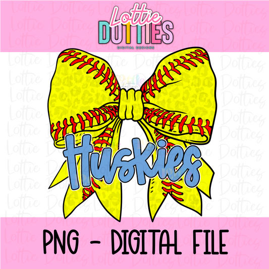 Huskies Bow Softball PNG - Softball sublimation design - Digital Download