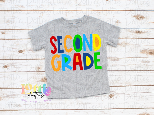 Second Grade - PNG - Back To School - Sublimation - Digital Download - Primary Colors