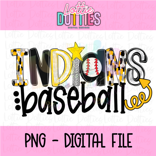 Baseball Indians  Png - Indians Sublimation Design - Digital Download - Black and Gold