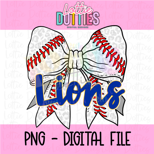 Bow Lions Baseball PNG - Lions -  sublimation design - Digital Download - Royal