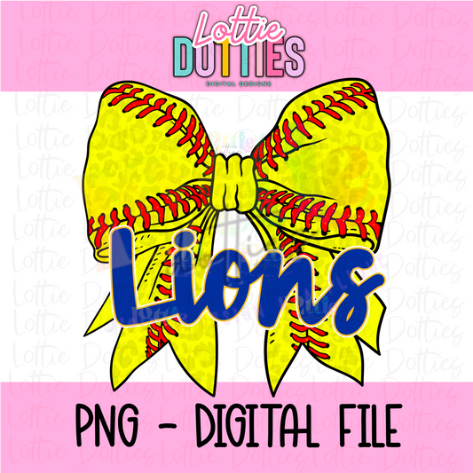 Bow Lions Softball  PNG -Softball -  sublimation design - Digital Download - Royal