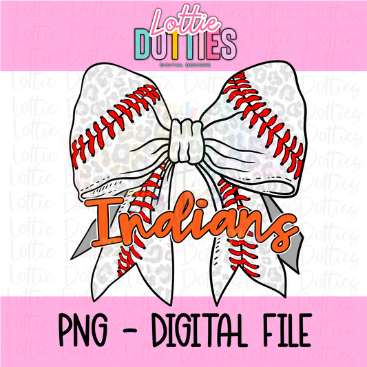Indians PNG - Indians Baseball bow Red design - Digital Download - Orange