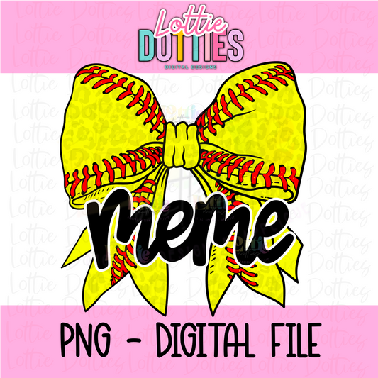 Softball Bow MEME Png - MEME  Sublimation - Digital Download