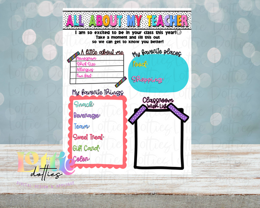 All About My Teacher PNG - Teacher Sublimation - Digital Download