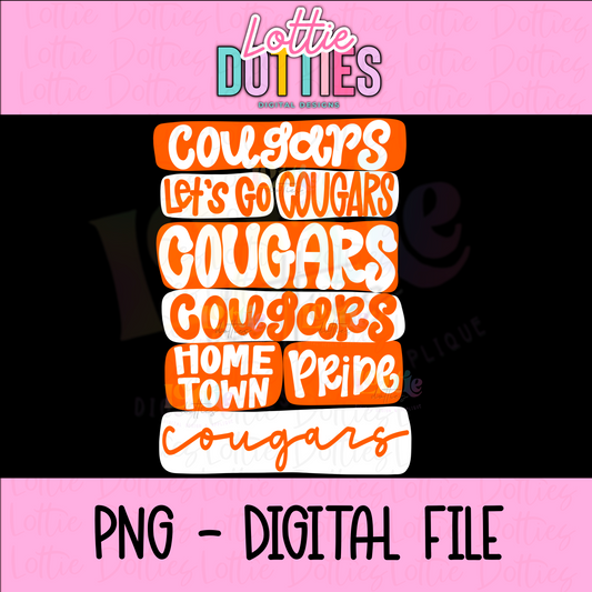 Cougars PNG - Digital Download - Sublimation Design - Orange and White