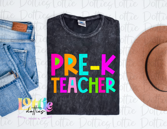 Pre-K Teacher - PNG - Back To School - Sublimation - Digital Download - Bright Filled