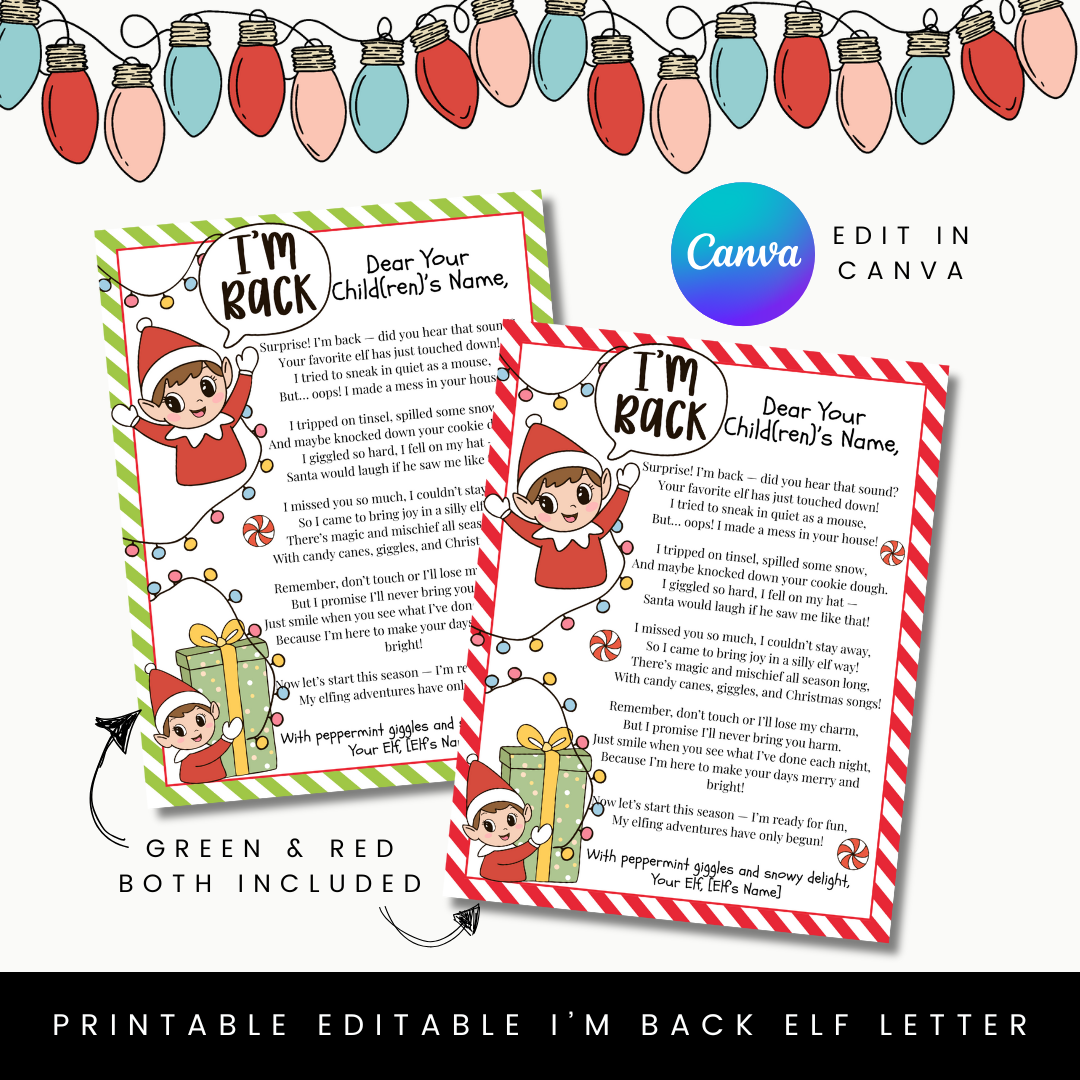 Elf Arrival Letter Printable, I’m Back Elf Poem, Cute Rhyming Elf Welcome Note for Kids, Christmas Elf Return Letter, Editable Elf on Shelf Letter
