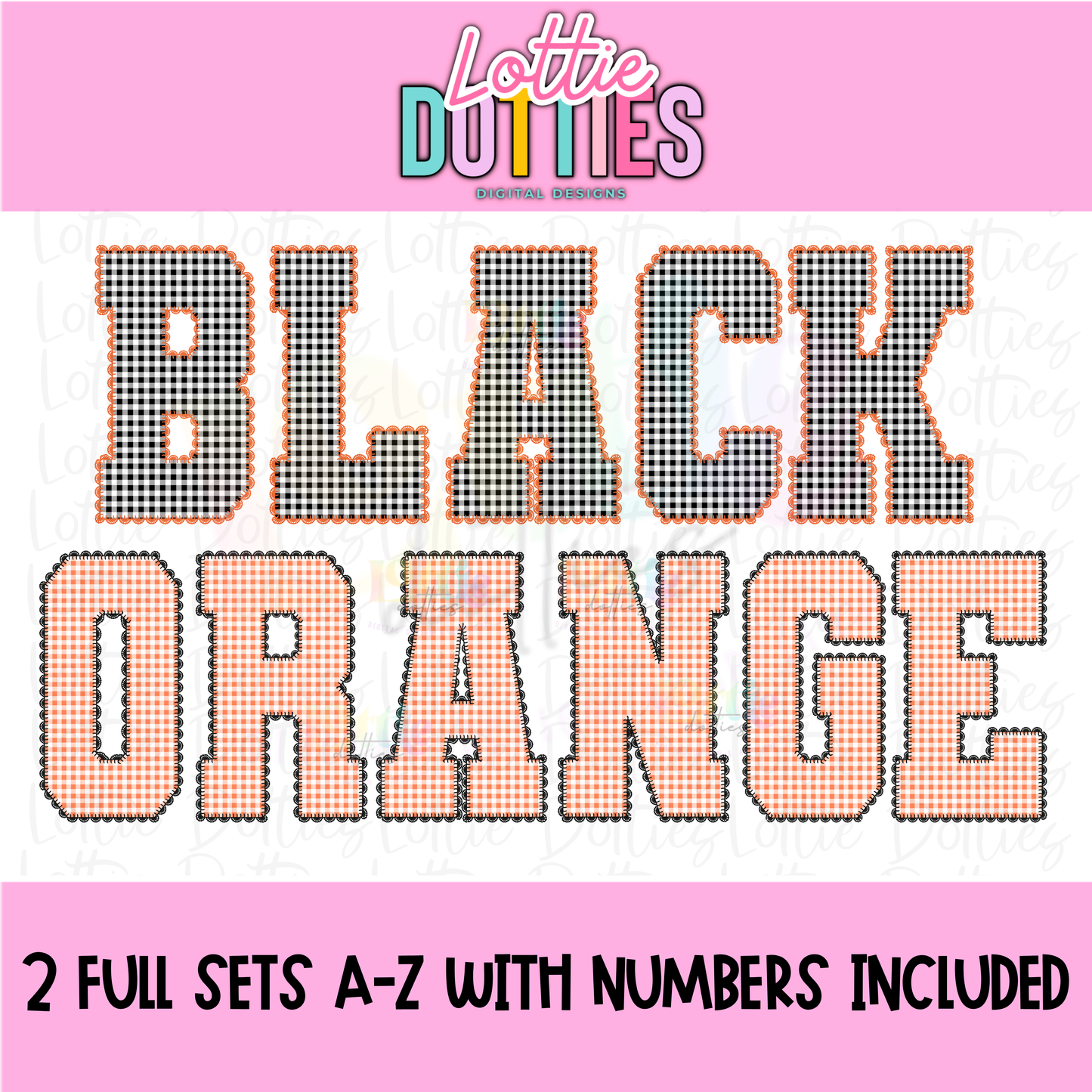Orange and Black Gingham Lace Spirit Alphabet | Spirit Alpha Pack | Digital Download | PNG