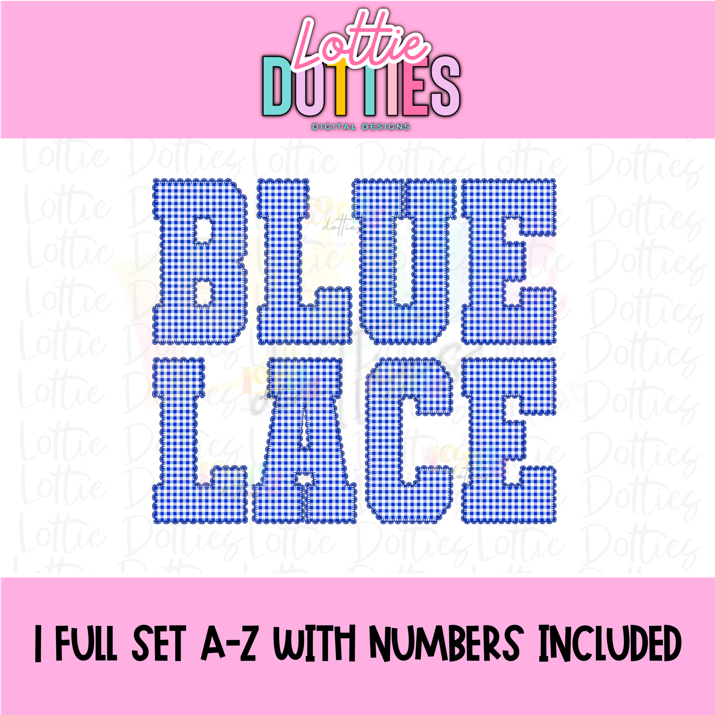 Royal Blue Gingham Lace Spirit Alphabet | Spirit Alpha Pack | Digital Download | PNG