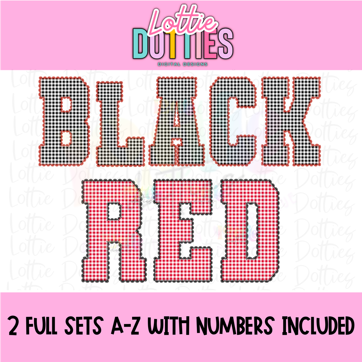Black and Red Gingham Lace Spirit Alphabet | Spirit Alpha Pack | Digital Download | PNG