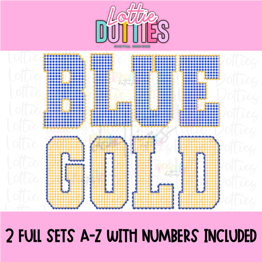 Royal Blue and Gold Gingham Lace Spirit Alphabet | Spirit Alpha Pack | Digital Download | PNG
