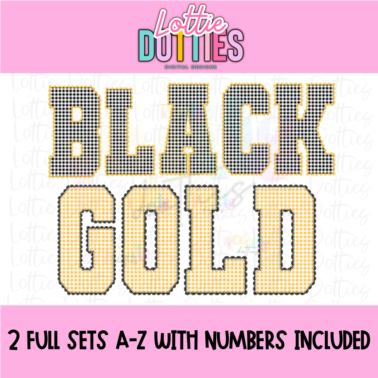 Black and Gold Gingham Lace Spirit Alphabet | Spirit Alpha Pack | Digital Download | PNG