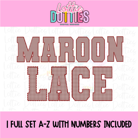 Maroon Gingham Lace Spirit Alphabet | Spirit Alpha Pack | Digital Download | PNG