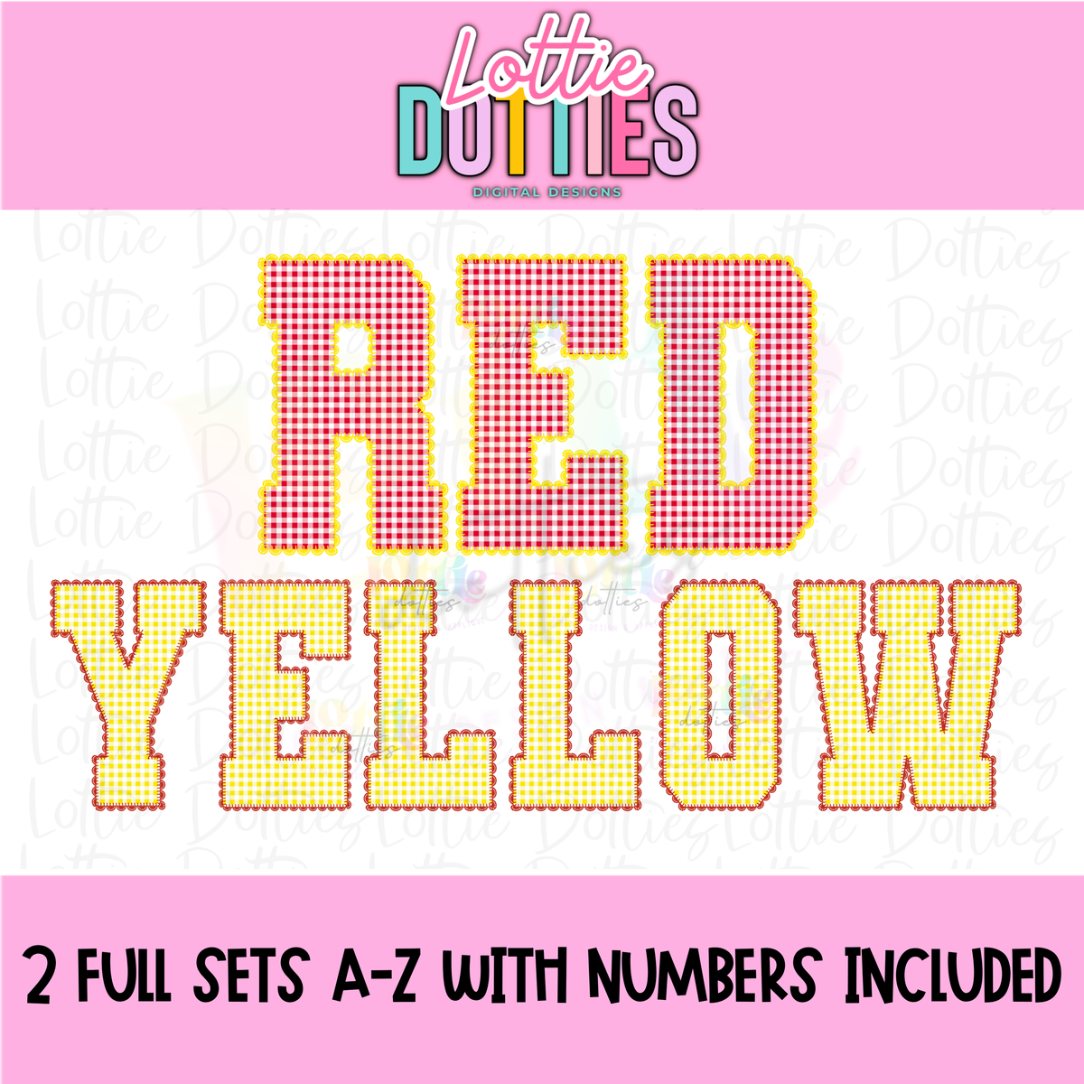 Red and Yellow Gingham Lace Spirit Alphabet | Spirit Alpha Pack | Digital Download | PNG