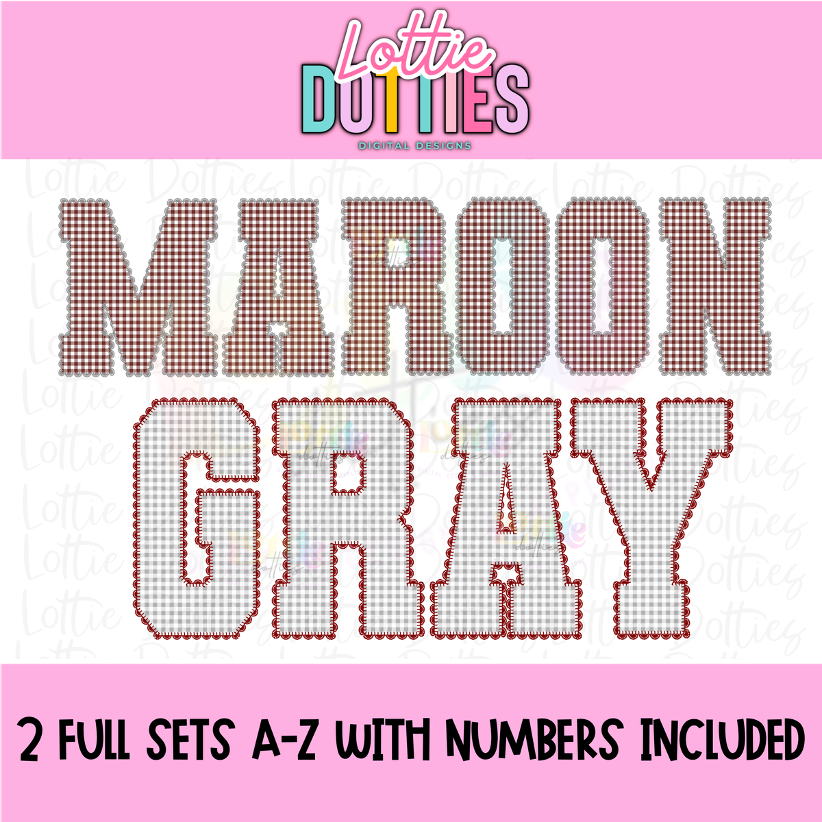 Maroon and Gray Gingham Lace Spirit Alphabet | Spirit Alpha Pack | Digital Download | PNG