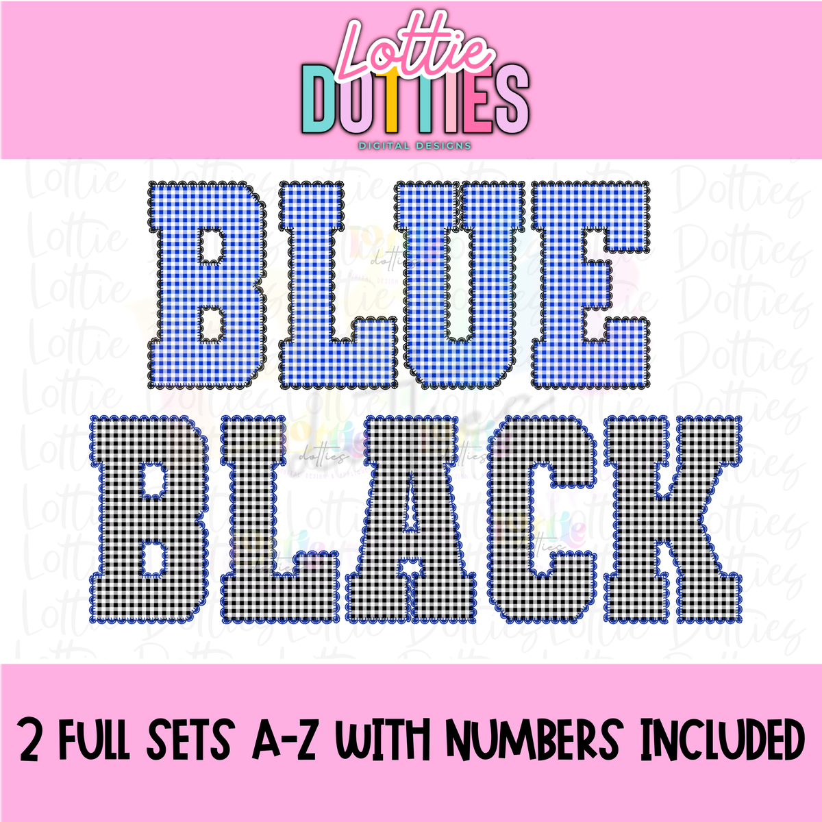 Blue and Black Gingham Lace Spirit Alphabet | Spirit Alpha Pack | Digital Download | PNG