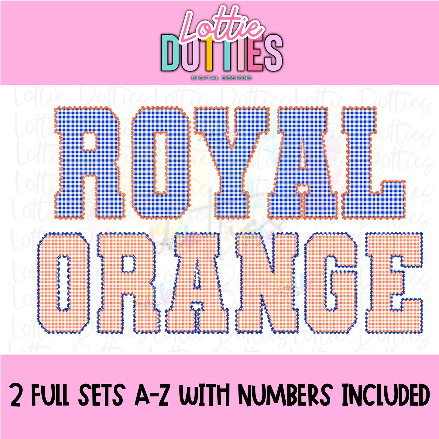 Blue and Orange Gingham Lace Spirit Alphabet | Spirit Alpha Pack | Digital Download | PNG