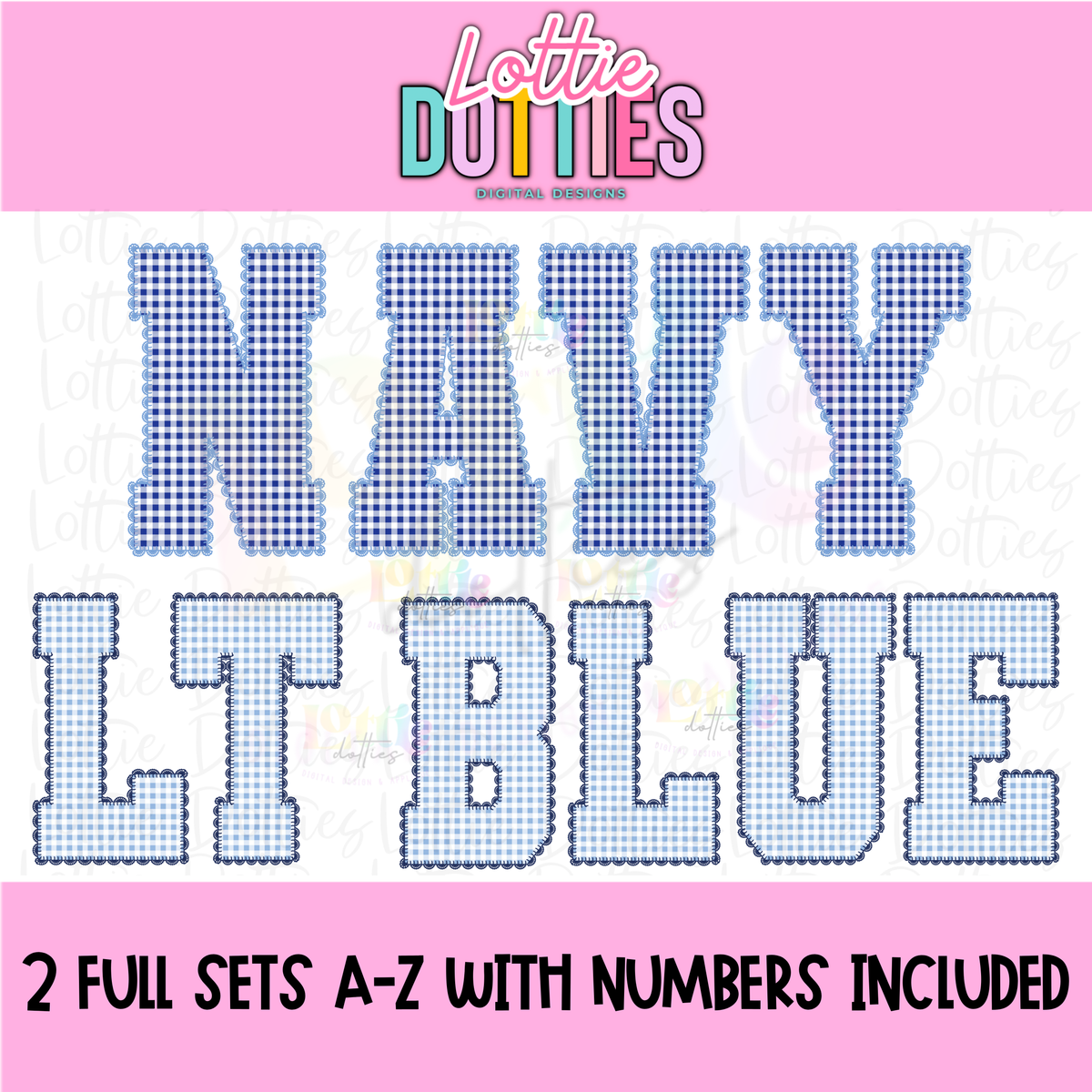 Navy and Light Blue Gingham Lace Spirit Alphabet | Spirit Alpha Pack | Digital Download | PNG
