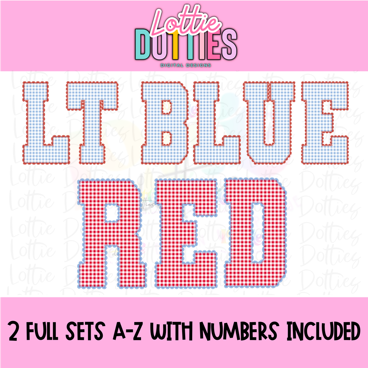 Red and Light Blue Gingham Lace Spirit Alphabet | Spirit Alpha Pack | Digital Download | PNG