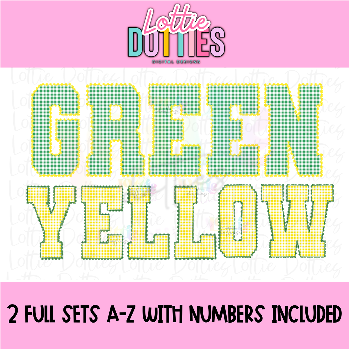 Green and Yellow Gingham Lace Spirit Alphabet | Spirit Alpha Pack | Digital Download | PNG
