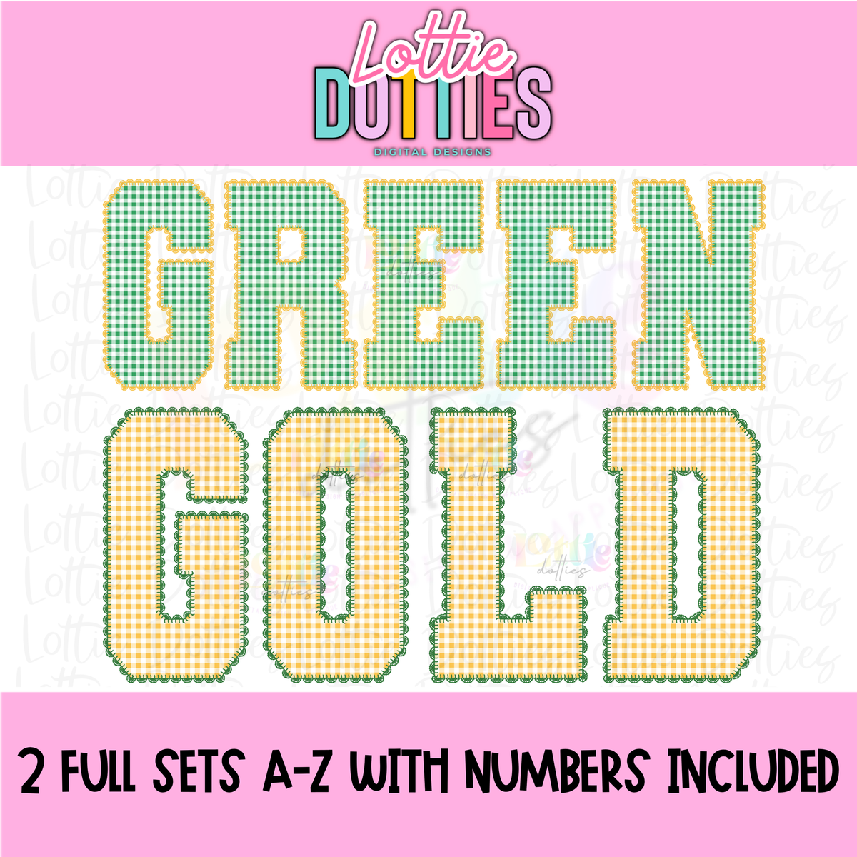 Green and Gold Gingham Lace Spirit Alphabet | Spirit Alpha Pack | Digital Download | PNG