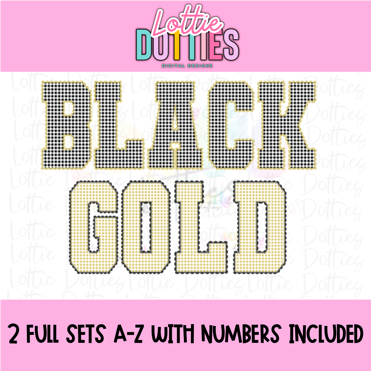 Black and Vegas Gold Gingham Lace Spirit Alphabet | Spirit Alpha Pack | Digital Download | PNG
