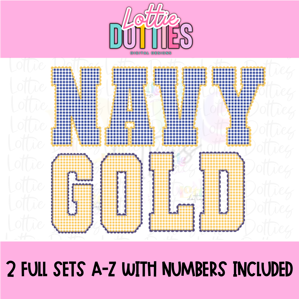 Navy and Gold Gingham Lace Spirit Alphabet | Spirit Alpha Pack | Digital Download | PNG