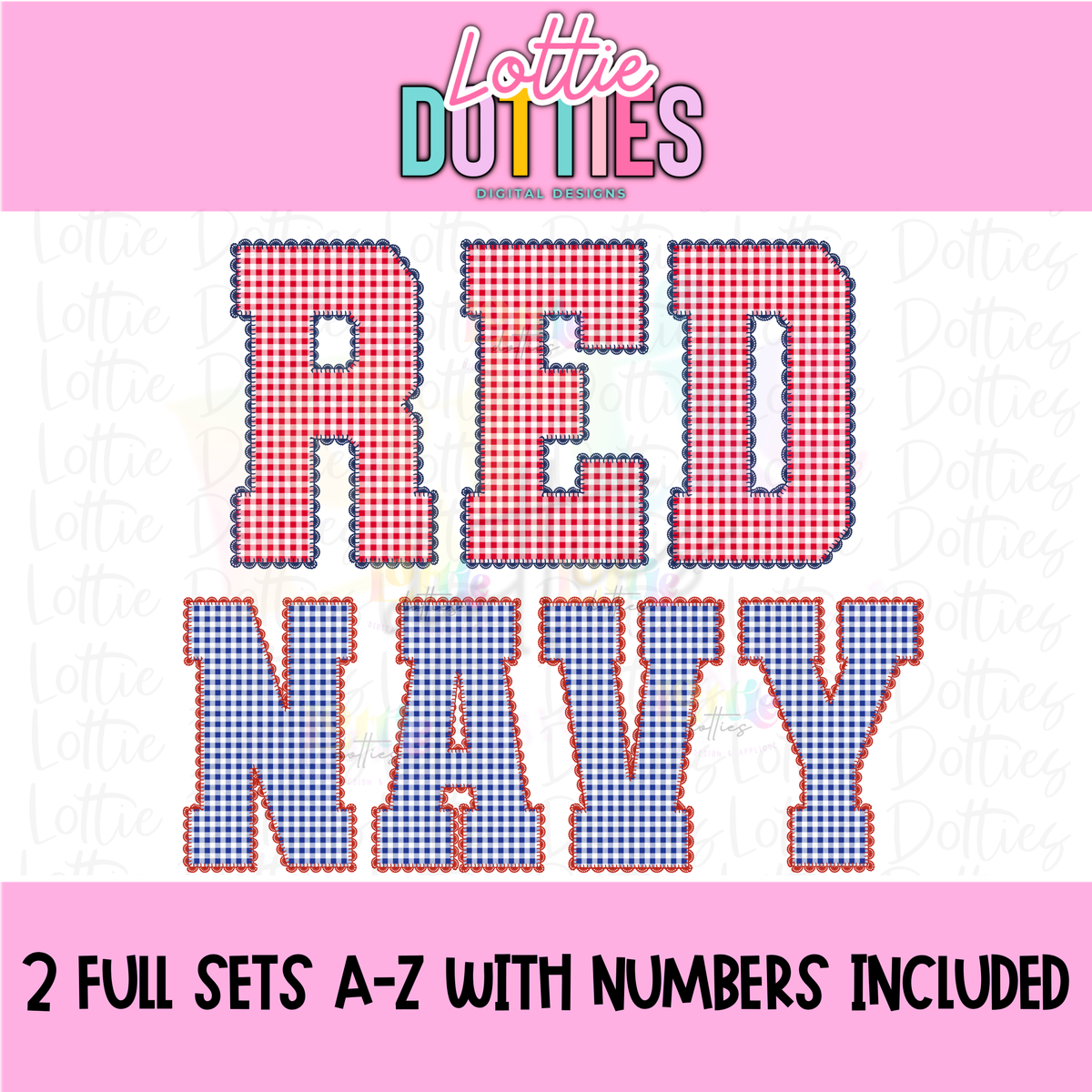 Red and Navy Gingham Lace Spirit Alphabet | Spirit Alpha Pack | Digital Download | PNG
