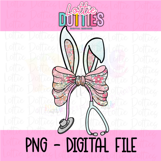 Bunny Bow - Nurse Bunny Floral Bow  PNG - Design Sublimation - Digital Download