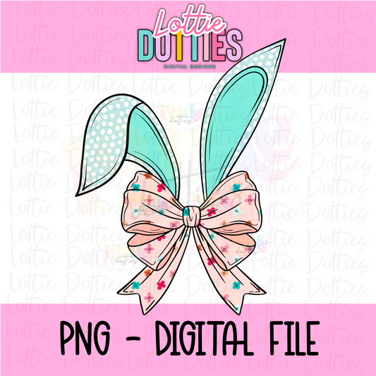 Bunny Bow - Peach Floral Bunny Bow PNG - Design Sublimation - Digital Download