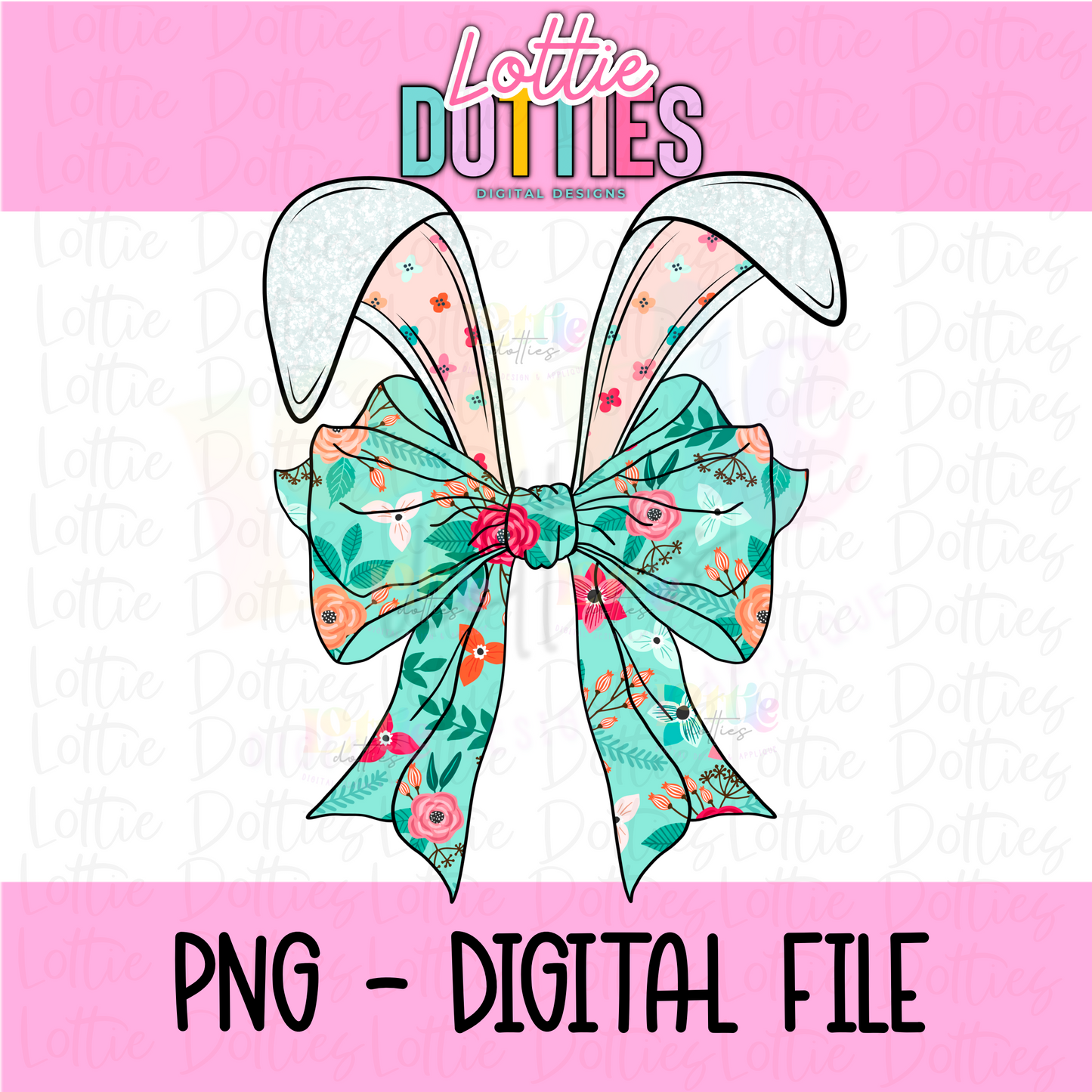Bunny Bow - Teal Floral Bunny Bow PNG - Design Sublimation - Digital Download