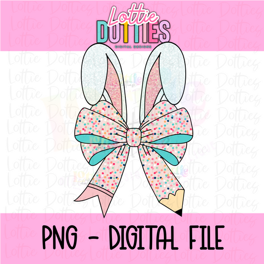 Bunny Bow - Bunny Pencil Bow Dots PNG - Design Sublimation - Digital Download