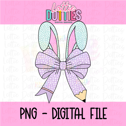 Bunny Bow - Bunny Pencil Bow Purple PNG - Design Sublimation - Digital Download