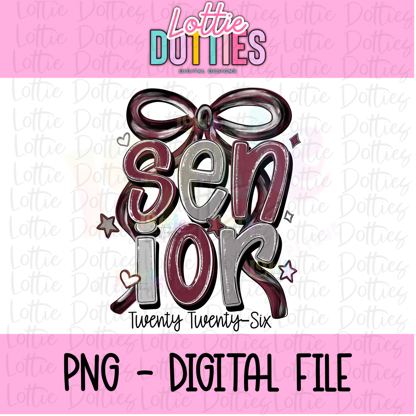 Senior Bow PNG - Maroon and Gray sublimation design - Digital Download