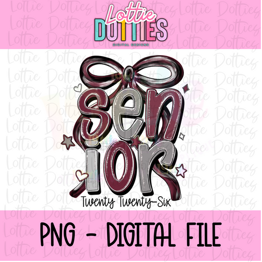 Senior Bow PNG - Maroon and Gray sublimation design - Digital Download