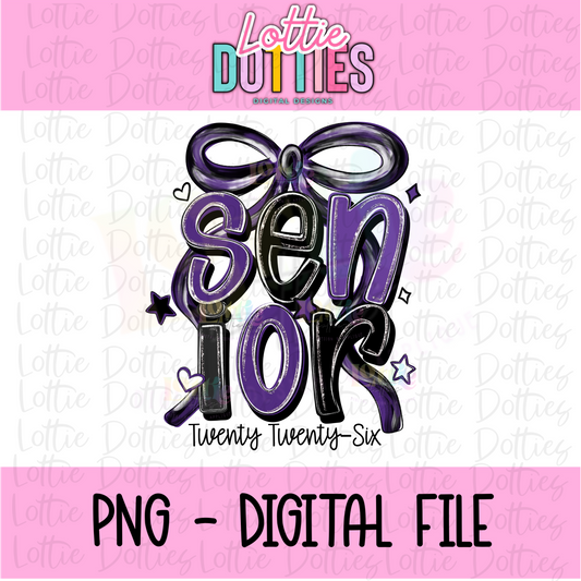 Senior Bow PNG - Purple and Black sublimation design - Digital Download