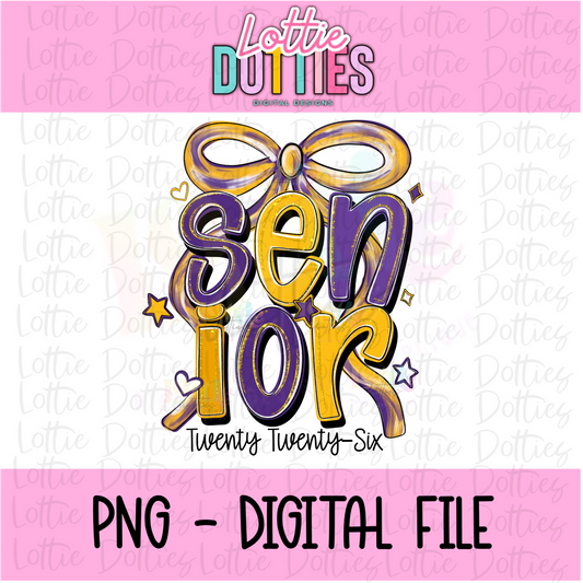 Senior Bow PNG - Purple and Gold sublimation design - Digital Download