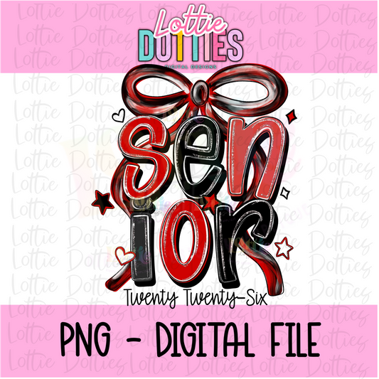 Senior Bow PNG - Red and Black sublimation design - Digital Download