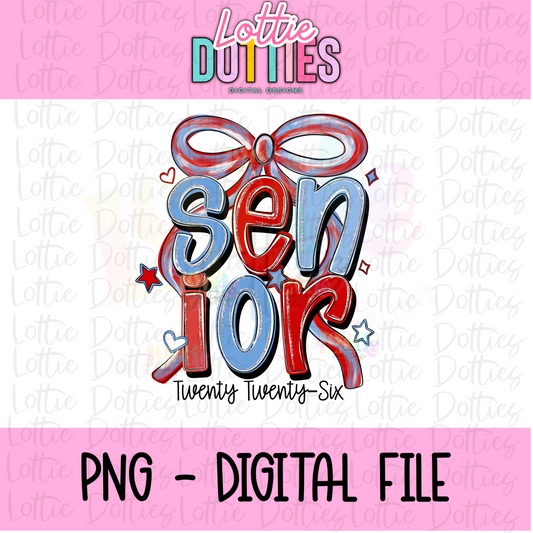 Senior Bow PNG - Red and Columbia Blue sublimation design - Digital Download