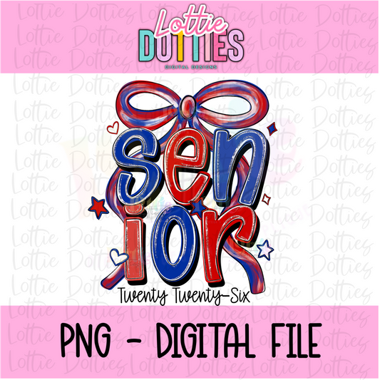 Senior Bow PNG - Royal Blue and Red sublimation design - Digital Download