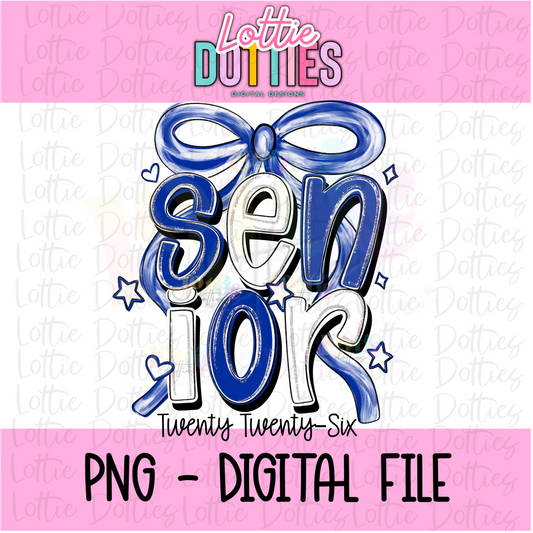 Senior Bow PNG - Royal Blue sublimation design - Digital Download