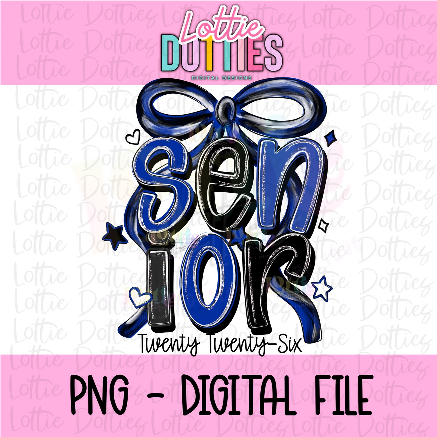 Senior Bow PNG - Royal Blue and Black sublimation design - Digital Download