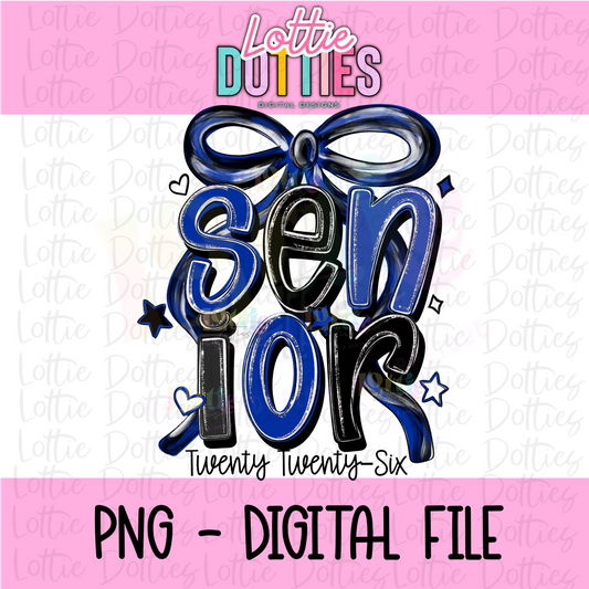 Senior Bow PNG - Royal Blue and Black sublimation design - Digital Download