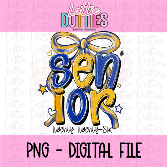 Senior Bow PNG - Royal Blue and Gold sublimation design - Digital Download