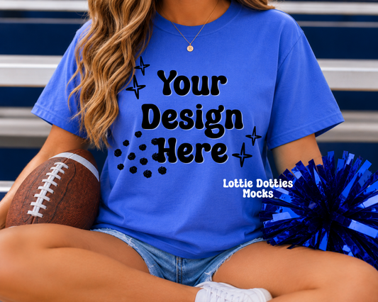 School Spirit Flo Blue Comfort Color Shirt Mock Up